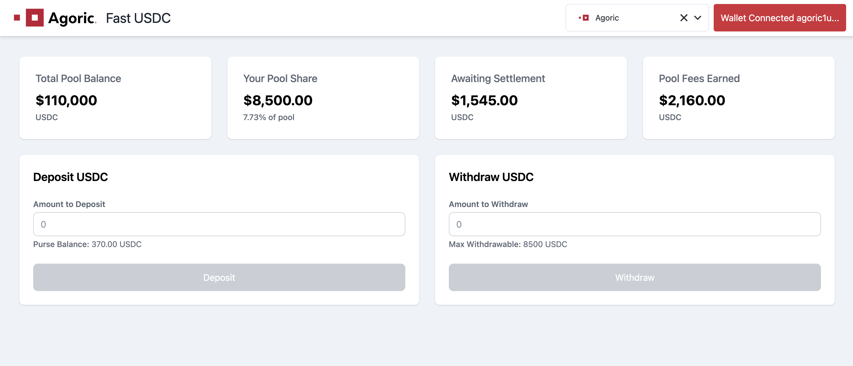 Fast USDC simulated front end