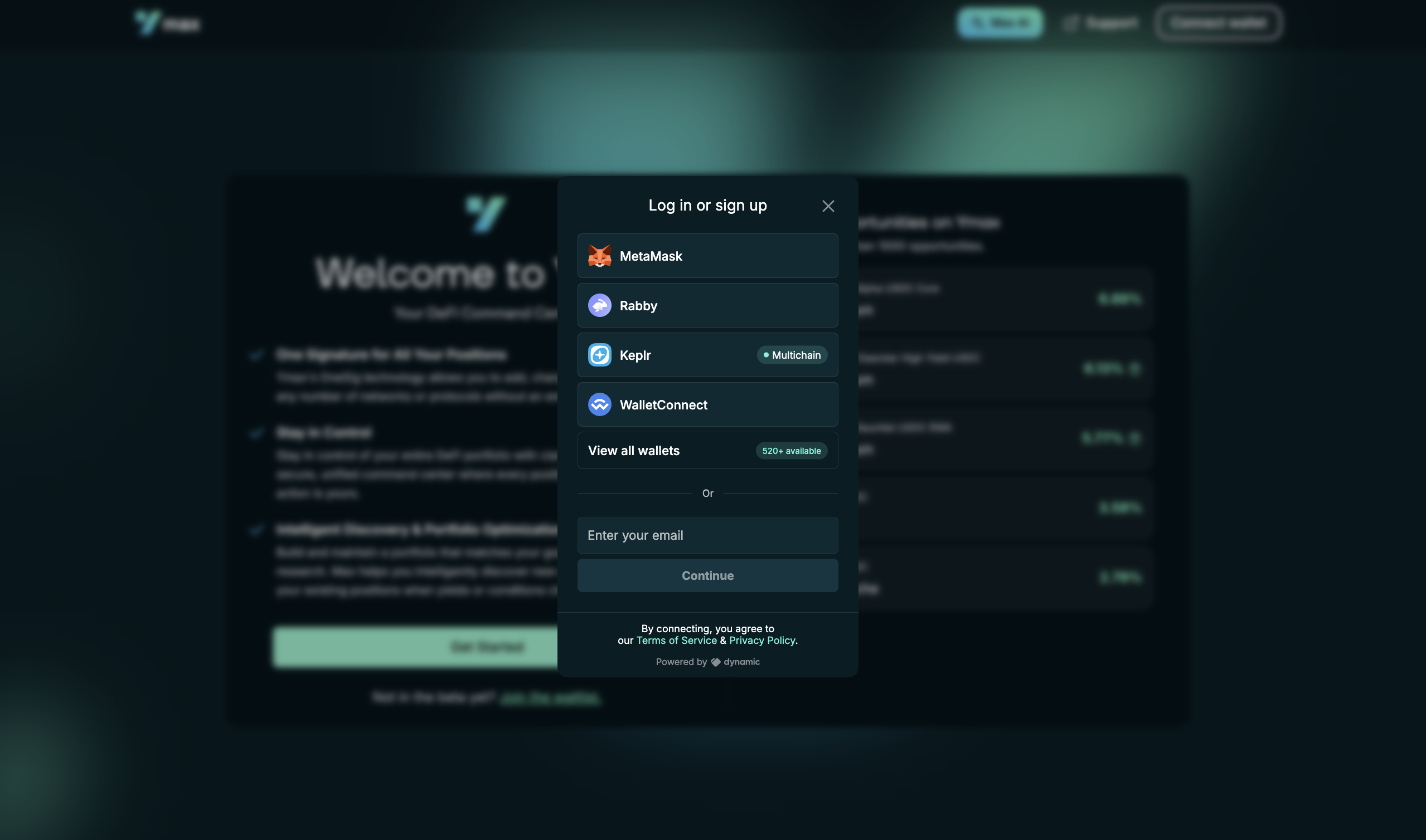 ymax evm wallet screen